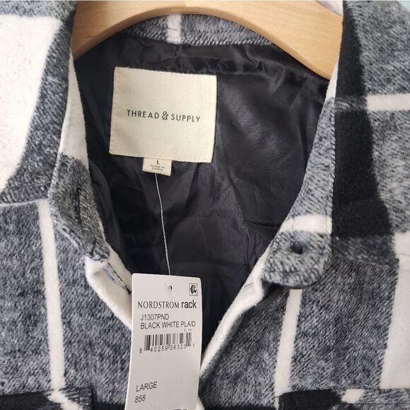 Thread and Supply shacket shirt jacket plaid front pockets size L black & cream - Picture 6 of 11